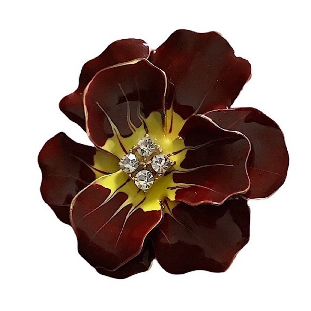 💎255💎 Fancy Enamelled Brooch /Pin Pendant Pansy Flower Rhinestone‎ - Red G…